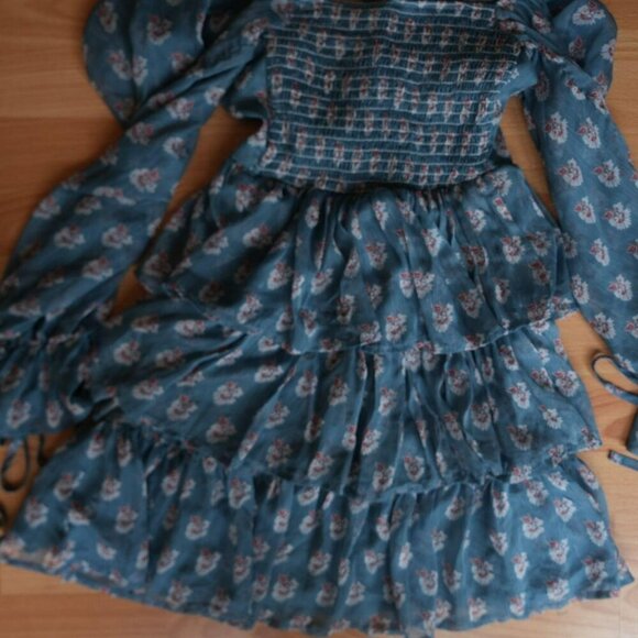 Corset Cottagecore Princess Blue Puff Sleeve Dress - Picture 4 of 4